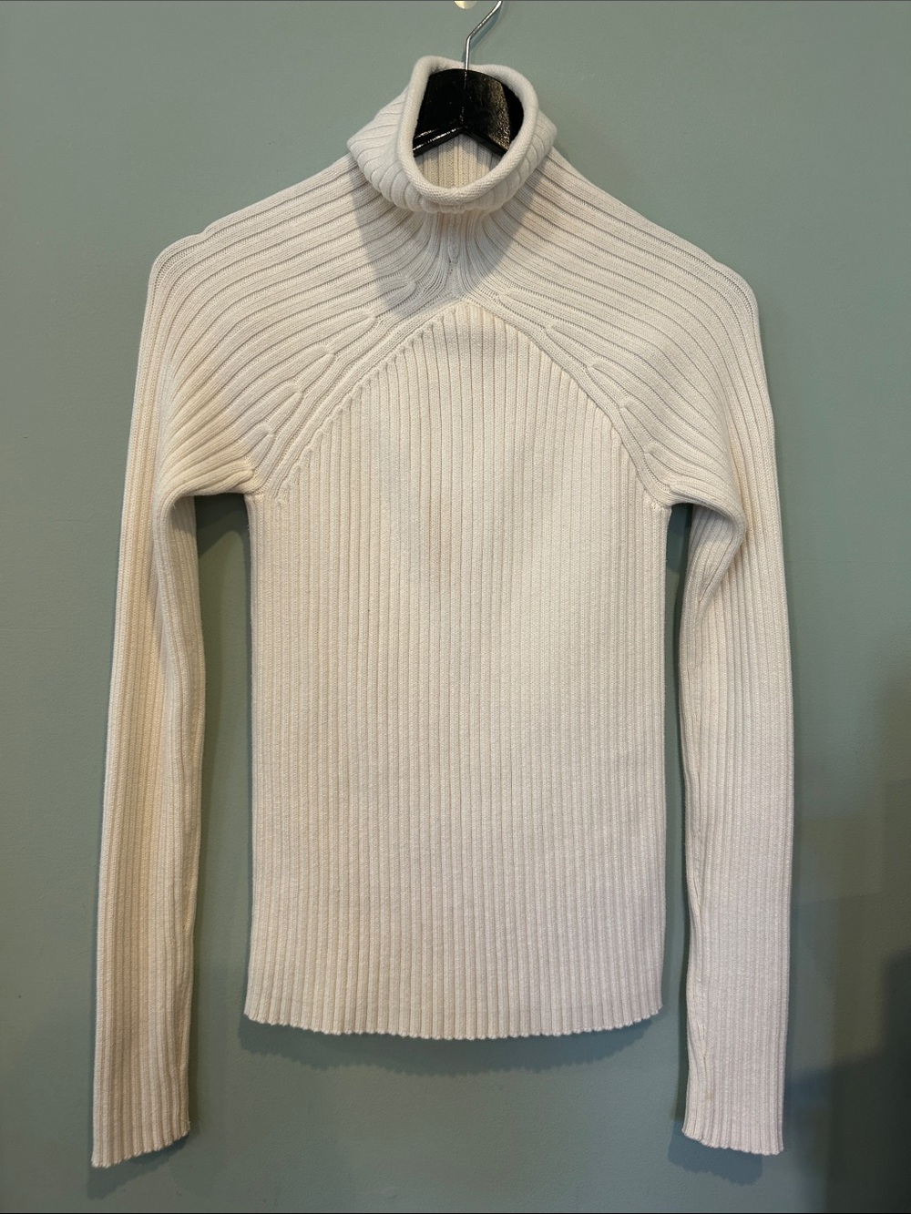 Vintage Parasuco Ivory Ribbed Turtleneck Sweater, Bodycon, Medium